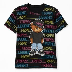 Launder Trippy Legend Hype Bear Graphic Tee Shirt Black Mens‎ XL